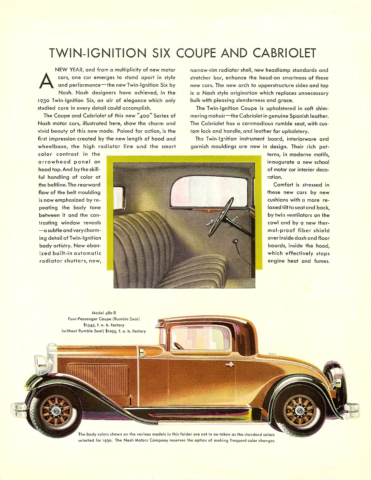 1930 Nash 400 Twin Ignition Six Coupes Folder Page 1